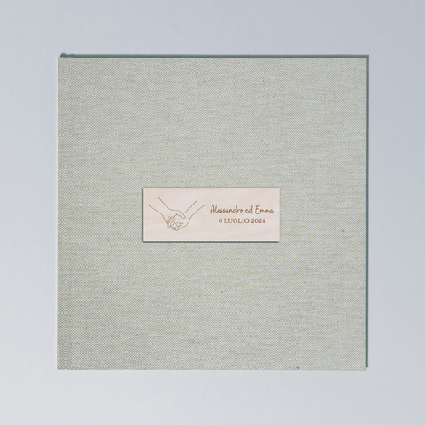 Album Portafoto Personalizzato 31 x31 con Copertina in Lino e Decorazione in Legno - Matrimonio - 80 pagine, 40 fogli