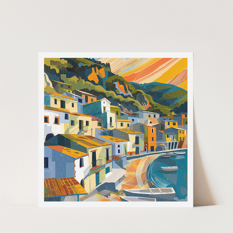 Stampa Talia - Alba sul mare - Illustrazione 21 x 21