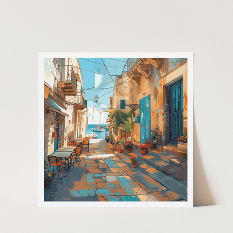 Stampa Talia - Borgo di Mare - Illustrazione 21 x 21