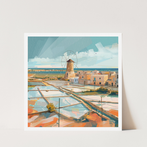 Stampa Talia - Mulini - Illustrazione 21 x 21