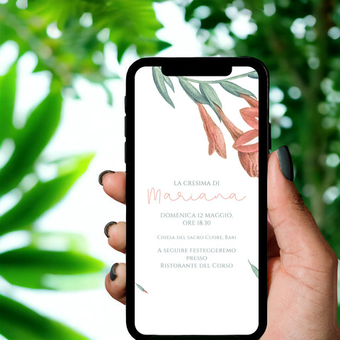 Invito digitale personalizzato per Battesimo, Prima Comunione, Cresima, Laurea
