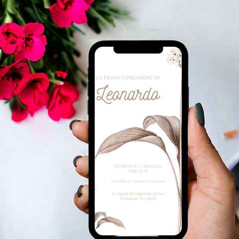 Invito digitale personalizzato per Battesimo, Prima Comunione, Cresima, Laurea