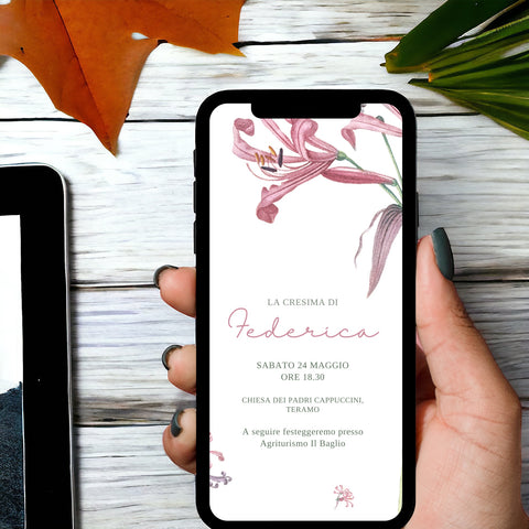 Invito digitale personalizzato per Battesimo, Prima Comunione, Cresima, Laurea
