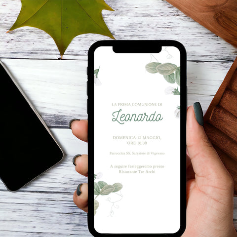 Invito digitale personalizzato per Battesimo, Prima Comunione, Cresima, Laurea