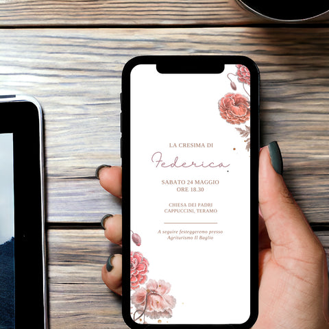 Invito digitale personalizzato per Battesimo, Prima Comunione, Cresima, Laurea
