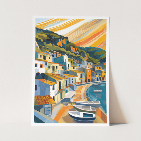 Stampa Talia  - Alba sul mare -  Illustrazione 21 x 29,7