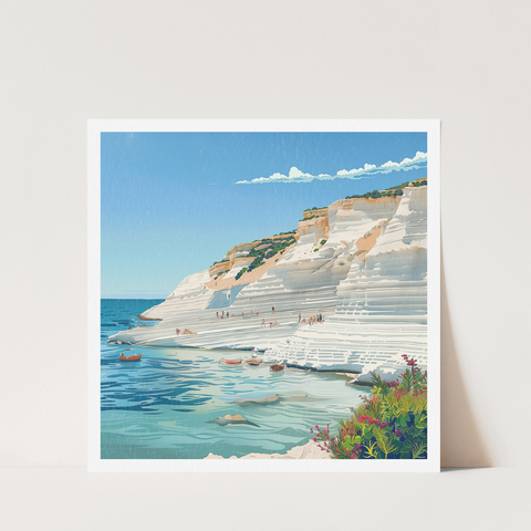 Stampa Talia  - Scala dei Turchi -  Illustrazione 21 x 21